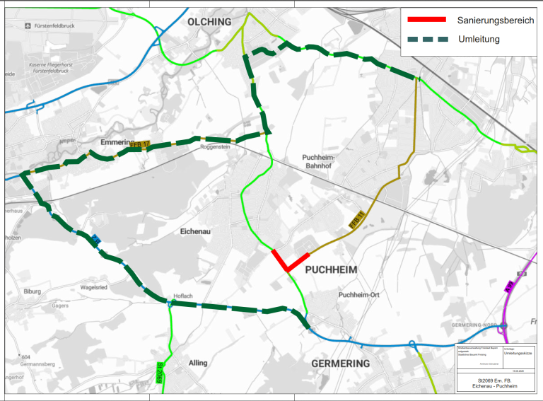 Bild Umleitungsskizze Eichenau Puchheim ab 19.10.2026 Bild Umleitungsskizze Eichenau Puchheim ab 19.10.2026